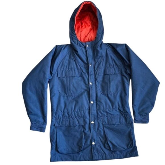 Vintage Sierra Designs 60/40 Mountain Parka Jacket S Blue Hood Rain Pockets - Picture 1 of 9